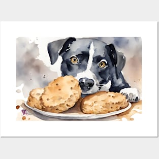 Dog eats biscuit Posters and Art